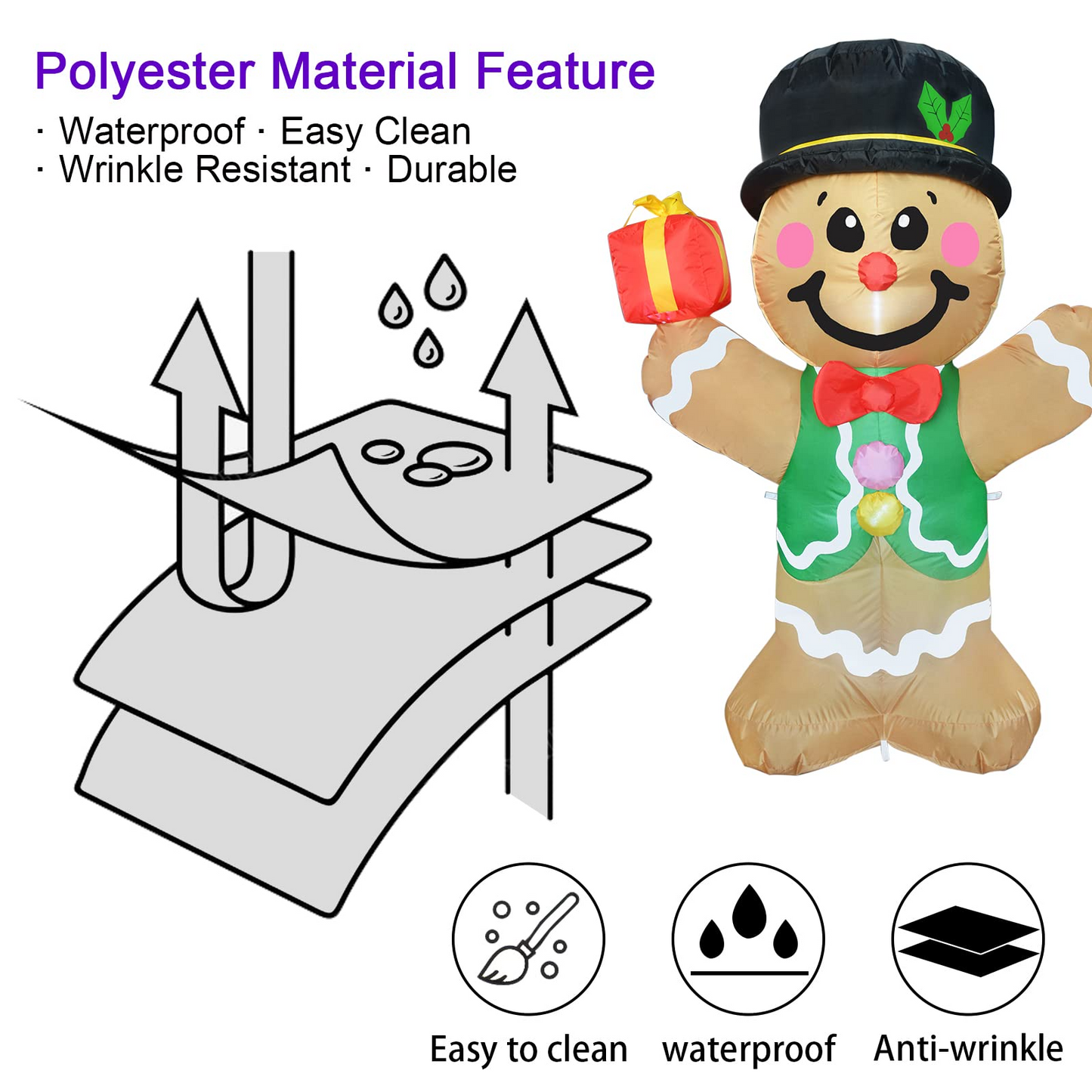 GOOSH 5 FT Christmas Inflatables Gingerbread Man Outdoor Christmas Decorations Blow Up Yard Decor with LED Lights for Xmas Holiday Party Indoor Garden Lawn Décor