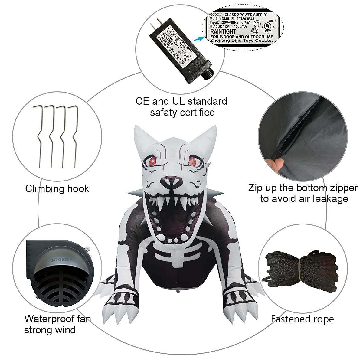 GOOSH 4.9 FT Tall Halloween Inflatables Outdoor Sitting Skeleton Dog, Blow Up Yard Decoration Clearance with LED Lights Built-in for Holiday/Party/Yard/Garden
