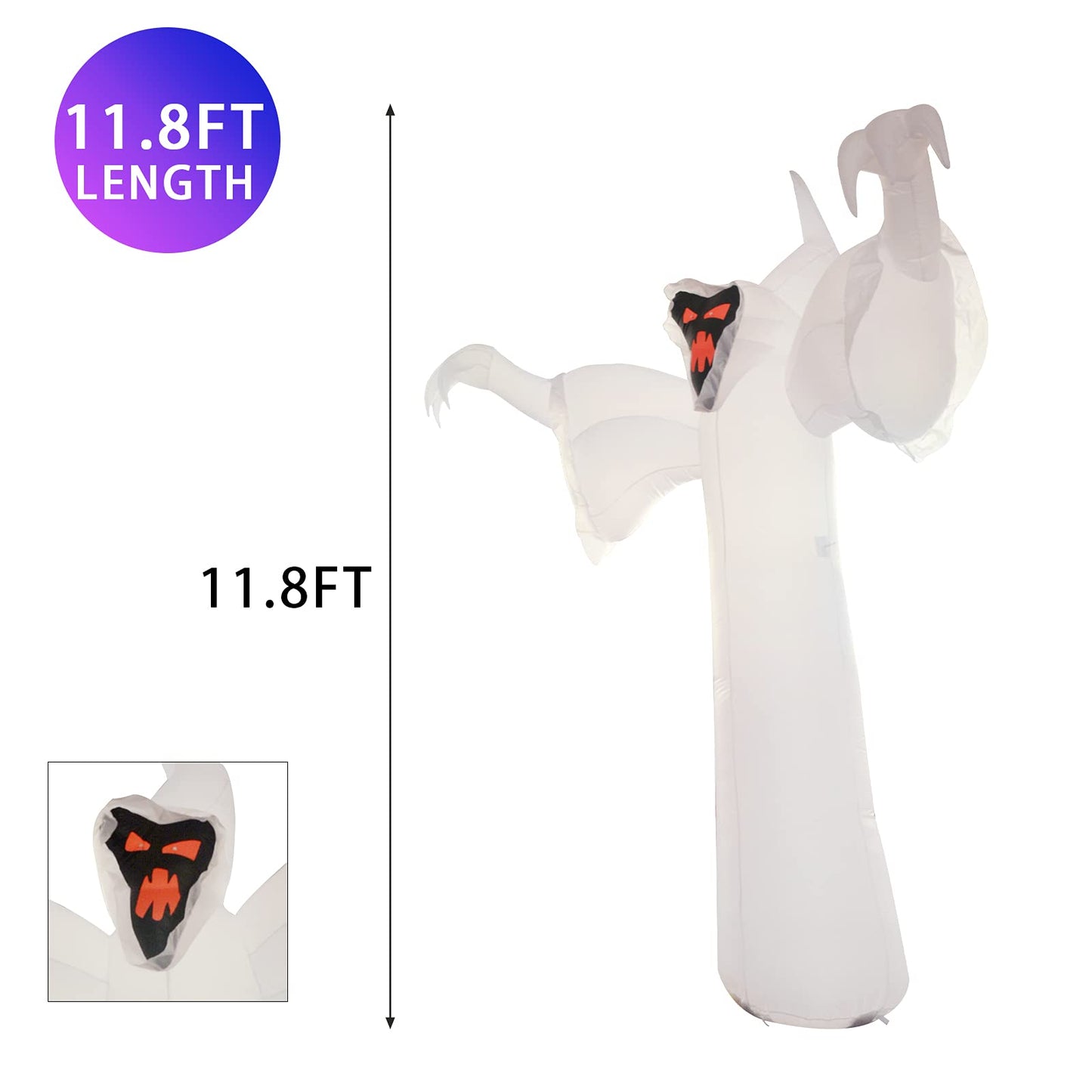 Halloween Inflatable 12ft Scary Narrow Face Ghost with Built-in Color-Changing LED Light Blow-up Yard Decoration Halloween Inflatable Decoration for Party/Indoor/Outdoor/Yard/Garden/Lawn
