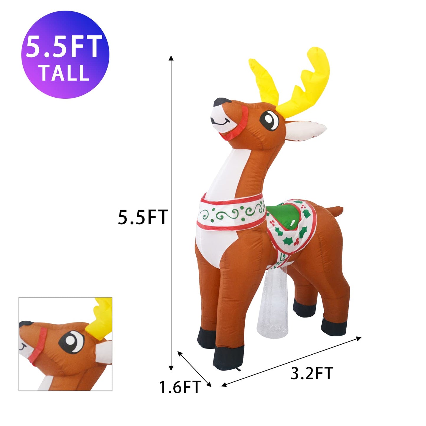 GOOSH 6 FT Christmas Inflatables Reindeer Outdoor Decorations Blow Up Yard Cute Deer with Built-in LEDs for Xmas Garden Lawn Indoor Party Decor