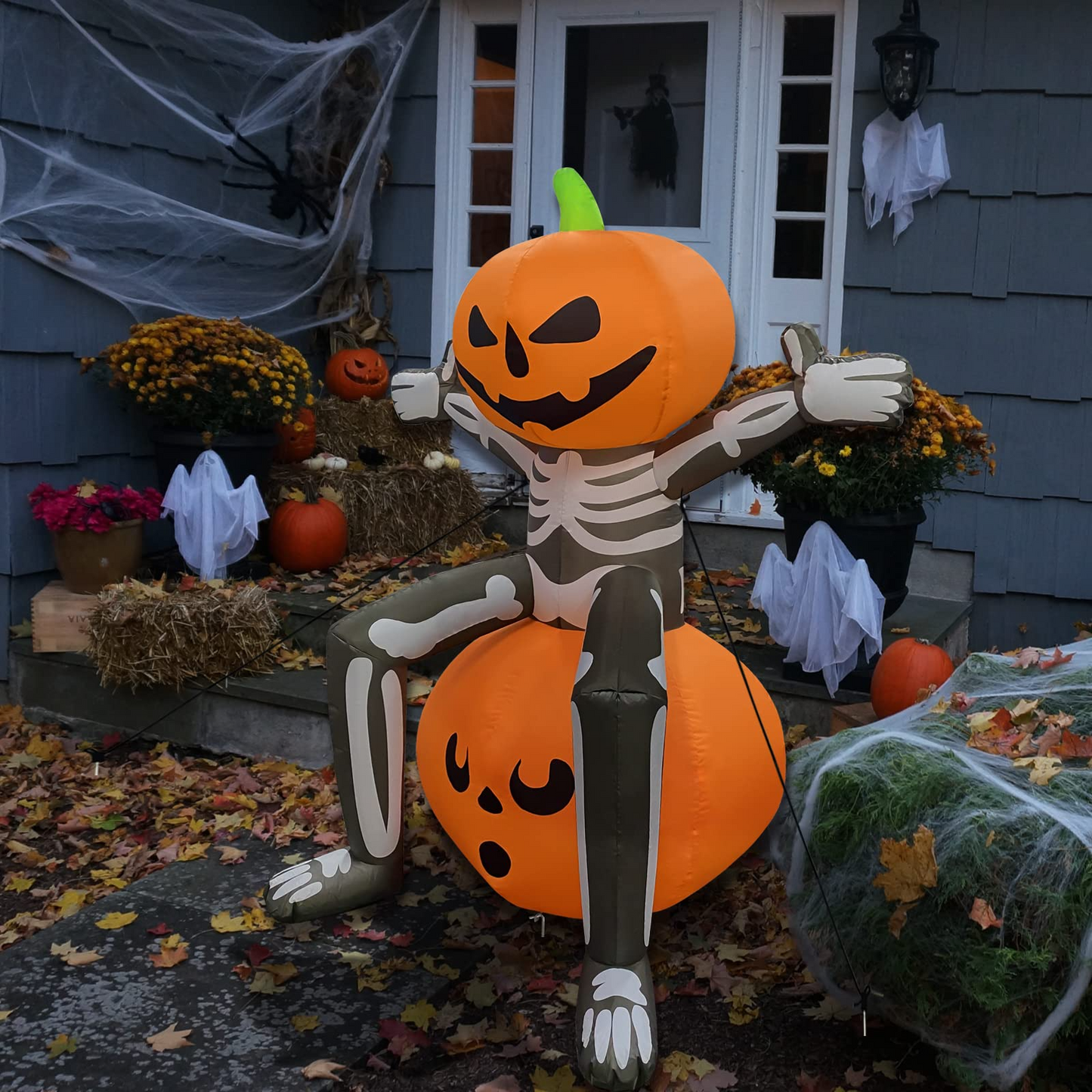 GOOSH Halloween Inflatable 5FT Skull Skeleton Pumpkin Head with Built-in LEDs Blow Up Yard Decoration for Holiday Party Indoor, Outdoor, Yard, Garden, Lawn
