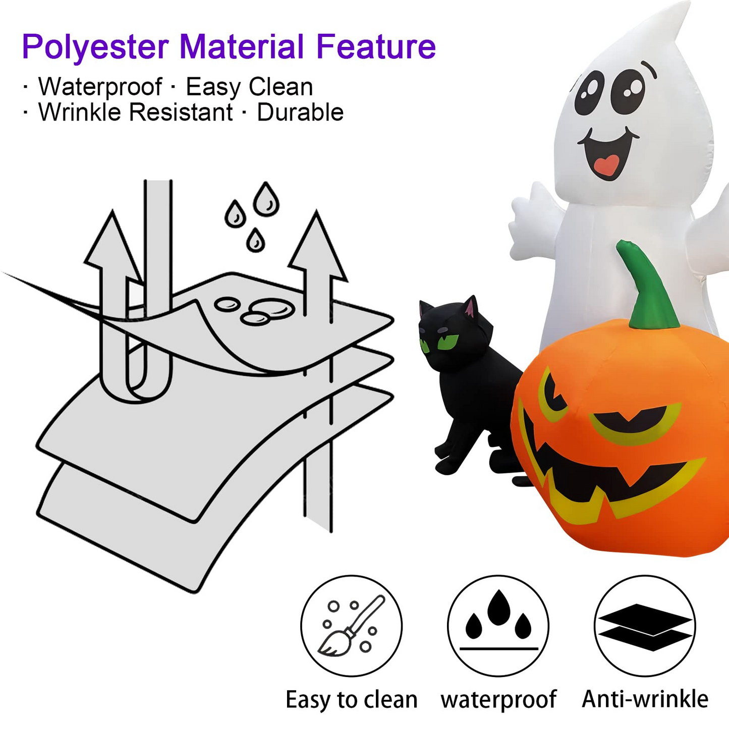 GOOSH Halloween Inflatable 5FT Ghost with Black Cat and Pumpkin, Built-in LEDs Blow Up Yard Decoration for Party Outdoor Yard Garden Lawn
