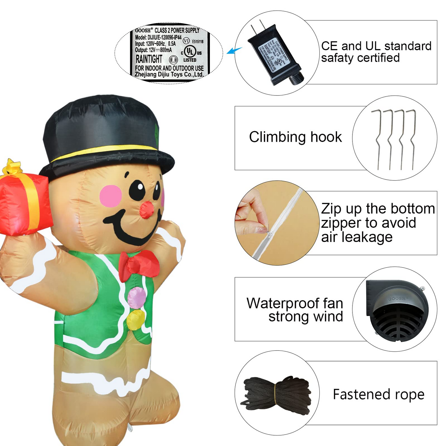 GOOSH 5 FT Christmas Inflatables Gingerbread Man Outdoor Christmas Decorations Blow Up Yard Decor with LED Lights for Xmas Holiday Party Indoor Garden Lawn Décor