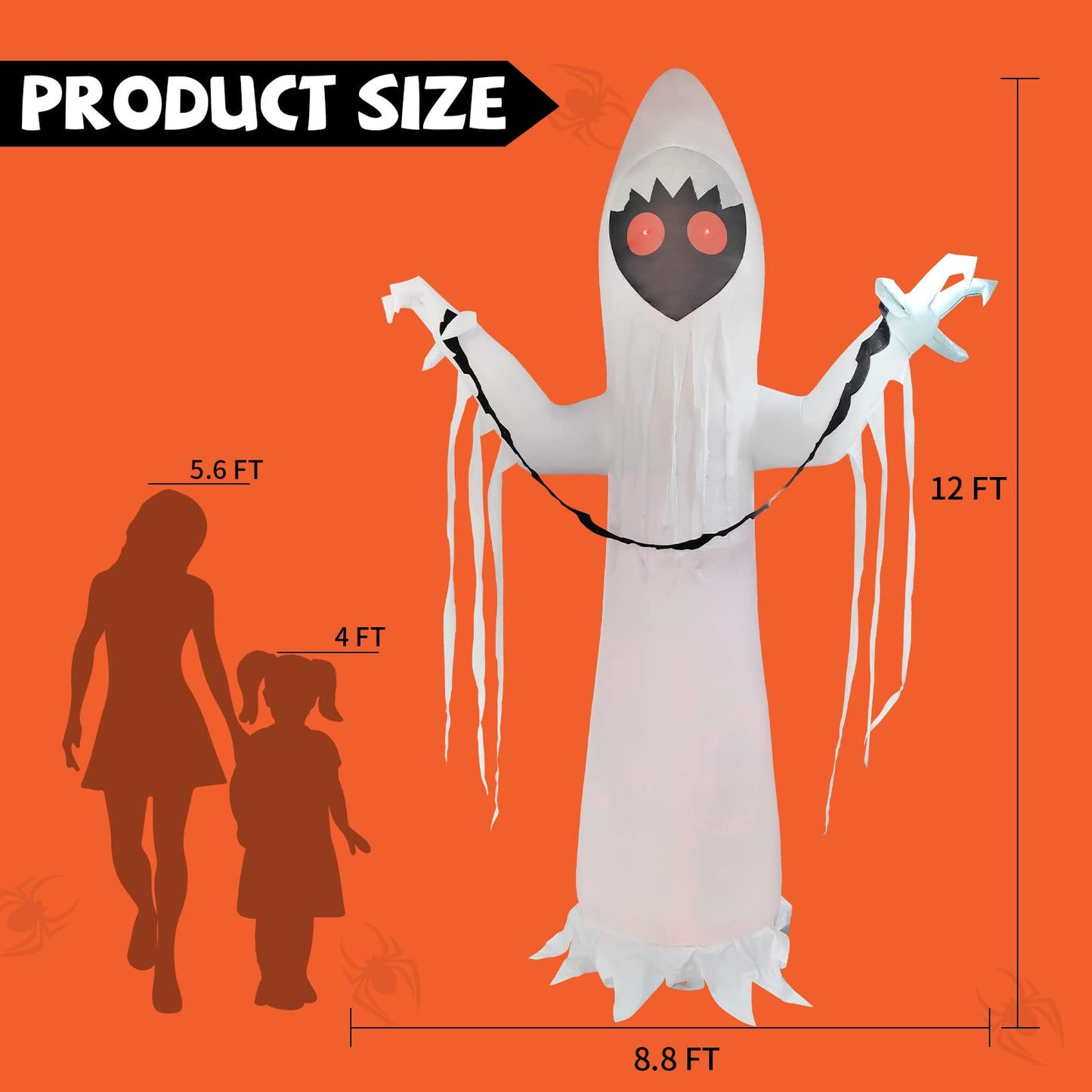 GOOSH 12Foot Tall Halloween Inflatable Black face Ghost Yard Decoration, Indoor Outdoor Garden Halloween Decoration