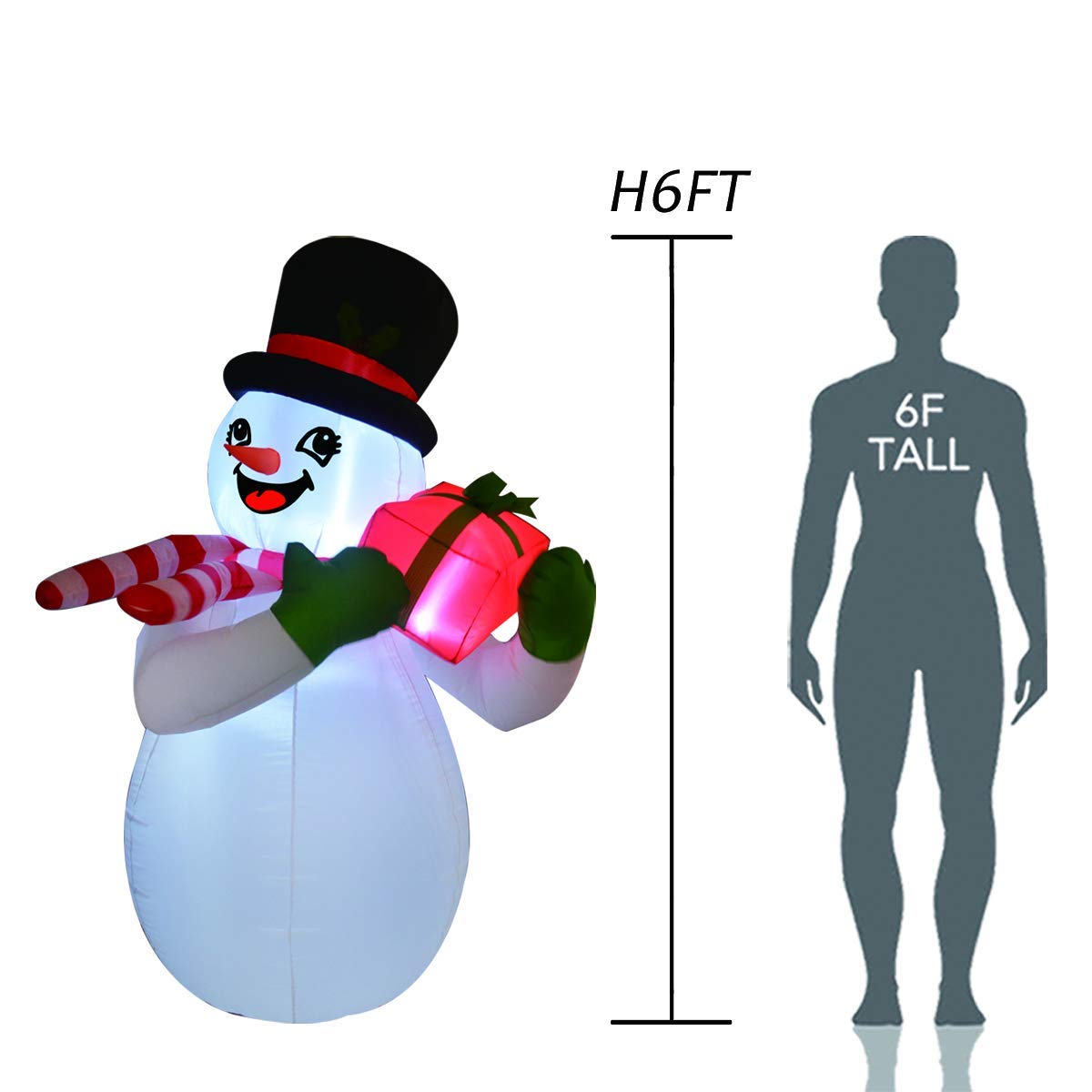 GOOSH 6 FT Height Christmas Inflatables Snowman with Gift Box, Blow Up Yard Decoration Clearance with LED Lights Built-in for Holiday/Party/Yard/Garden