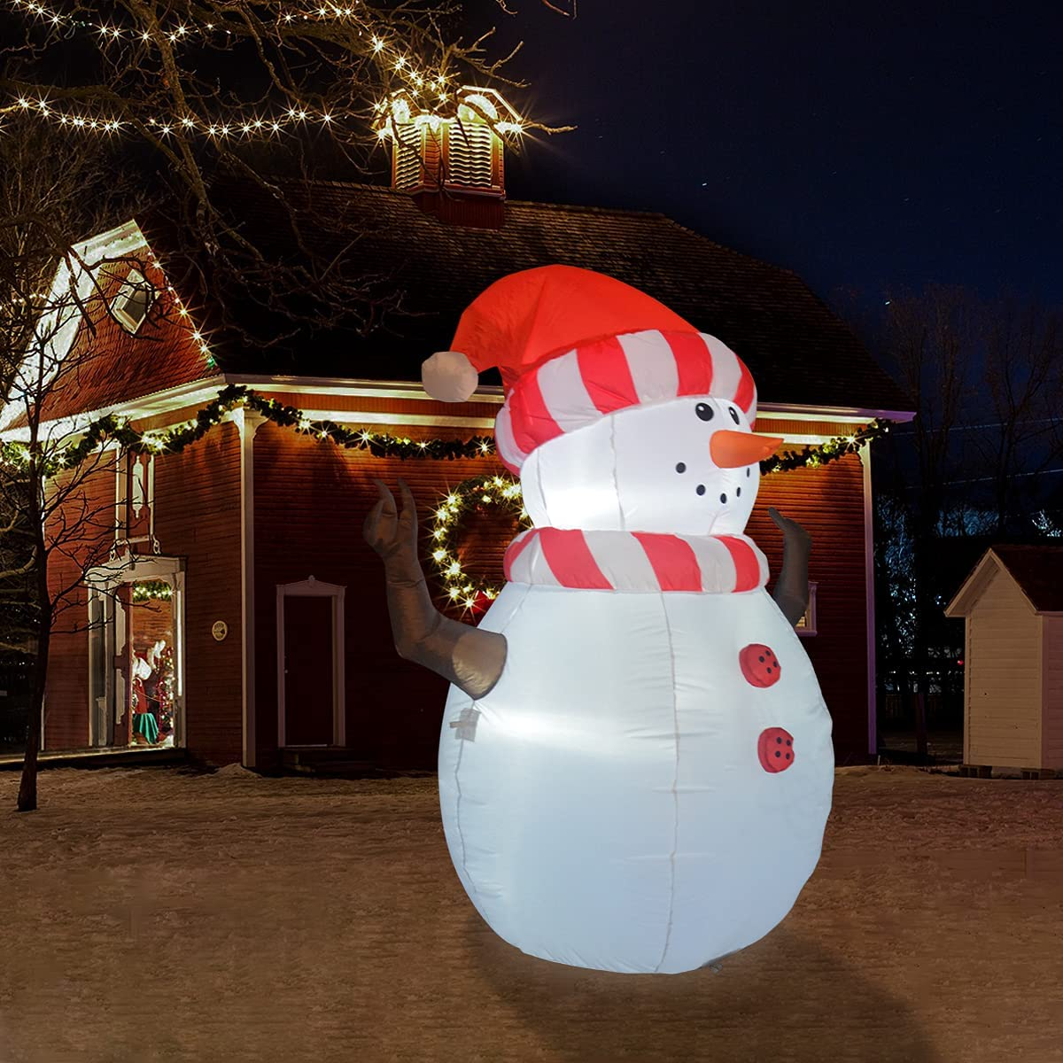 GOOSH Christmas Inflatables 5FT Snowman Wearing Striped Scarf Hat with Bright LED Light Yard Decoration,Christmas Inflatables Decorations Clearance for Xmas Party,Indoor,Outdoor,Garden,Yard Lawn