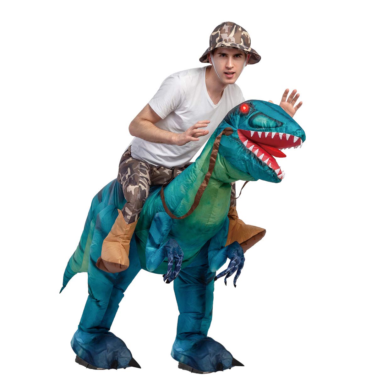 GOOSH Inflatable Costume for Adults and Children, Halloween Costumes Men Women Green Dinosaur Rider, Blow Up Costume Unisex Godzilla Toy