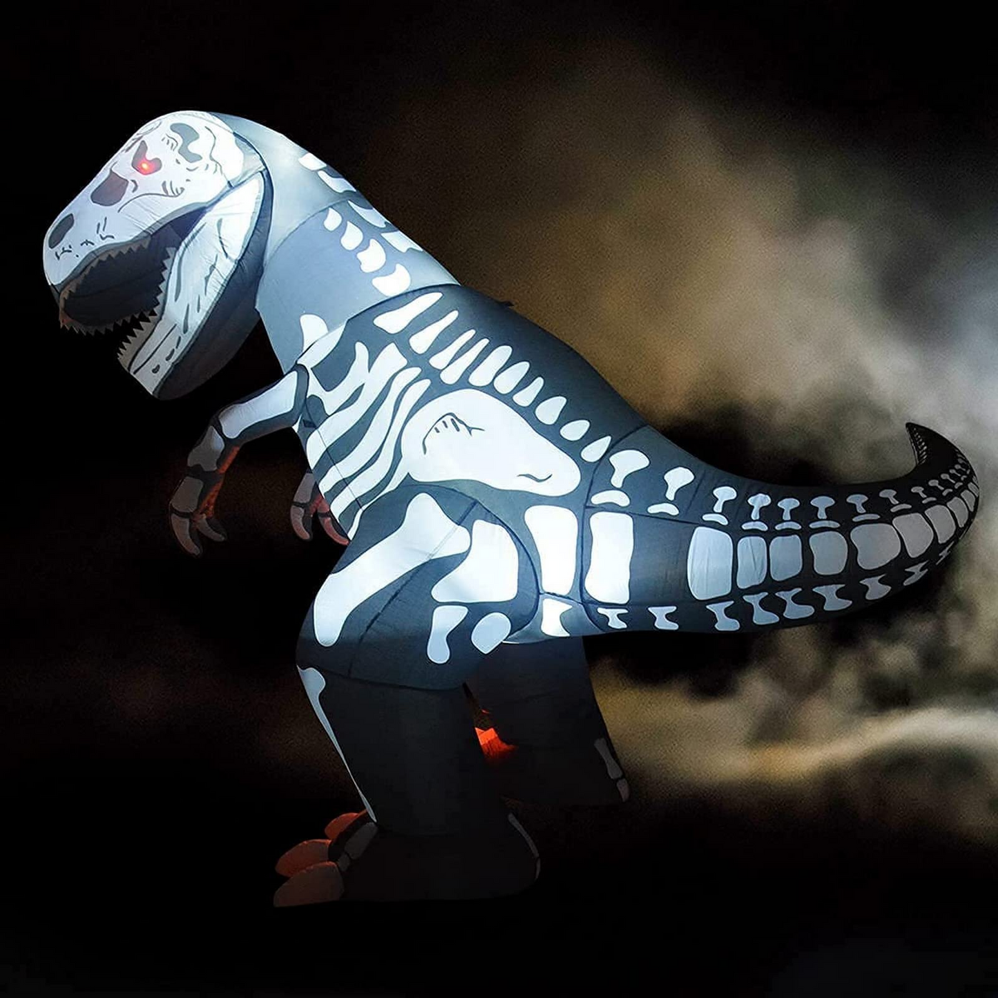 GOOSH 6.5 FT Inflatable Skeleton Dinosaur with Build-in LEDs T-Rex Holding Pumpkin for Halloween Yard Decor Indoor Outdoor Yard Lawn Decorations