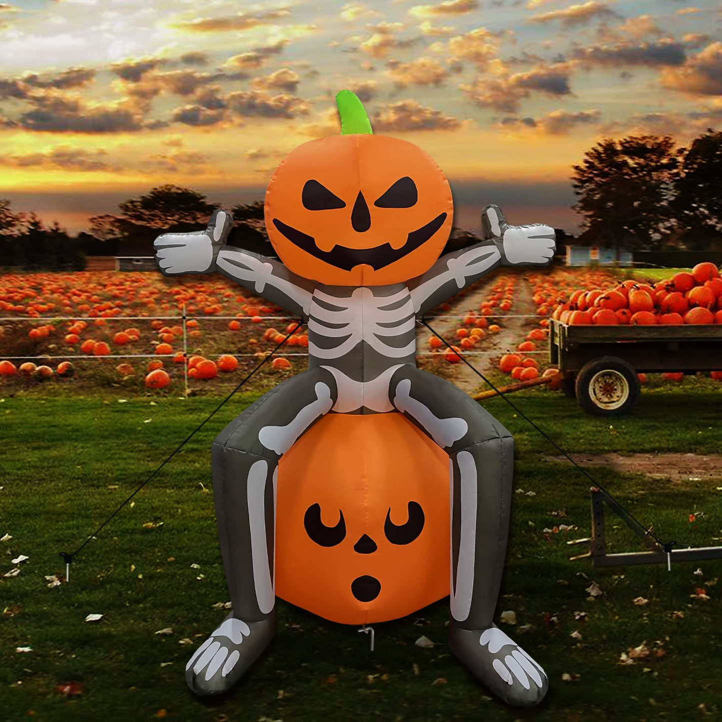 GOOSH Halloween Inflatable 5FT Skull Skeleton Pumpkin Head with Built-in LEDs Blow Up Yard Decoration for Holiday Party Indoor, Outdoor, Yard, Garden, Lawn