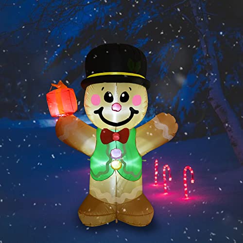GOOSH 5 FT Christmas Inflatables Gingerbread Man Outdoor Christmas Decorations Blow Up Yard Decor with LED Lights for Xmas Holiday Party Indoor Garden Lawn Décor