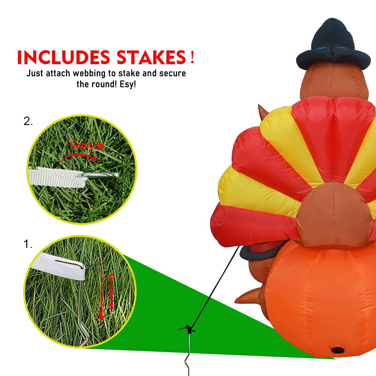 GOOSH 6 FT Thanksgiving Inflatables Turkey Outdoor Decorations Blow Up Yard Turkey on Pumpkin with Turkey Baby with Built-in LEDs for Indoor Party Garden Lawn Decor