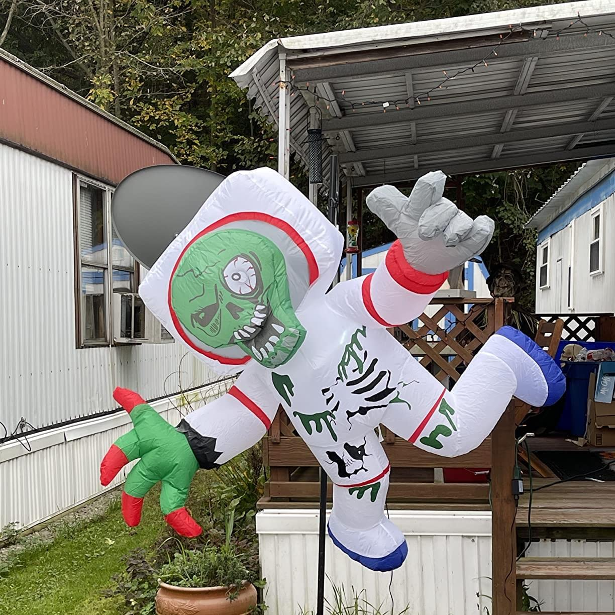 GOOSH 5Feet High Halloween Inflatable Hanging Space Zombie Blow Up Yard Decoration Clearance with LED Lights Built-in for Holiday/Party/Yard/Garden