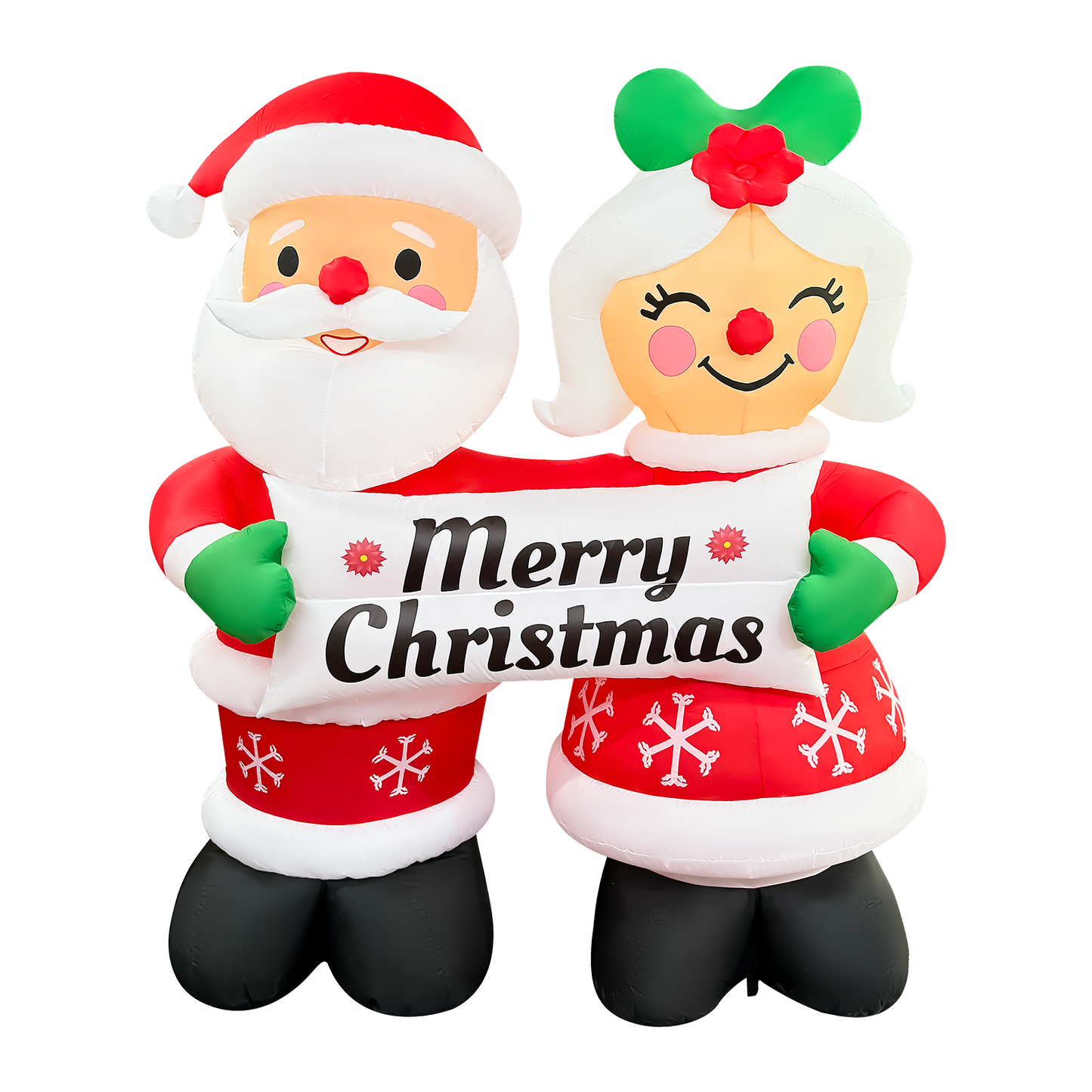 GOOSH 7FT Santa and Mrs. Claus Christmas Inflatable Holding “Happy Holidays” Sign with LED Lights