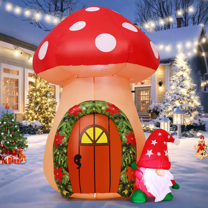 GOOSHY 5.7 FT Christmas Inflatables Outdoor Decorations Inflatable toys showing mushroom and Santa Claus with Built-in LEDs for Yard Party Lawn Decor