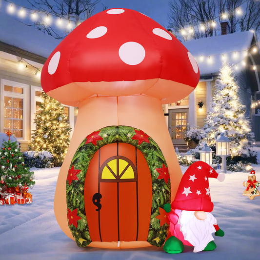 GOOSHY 5.7 FT Christmas Inflatables Outdoor Decorations Inflatable toys showing mushroom and Santa Claus with Built-in LEDs for Yard Party Lawn Decor
