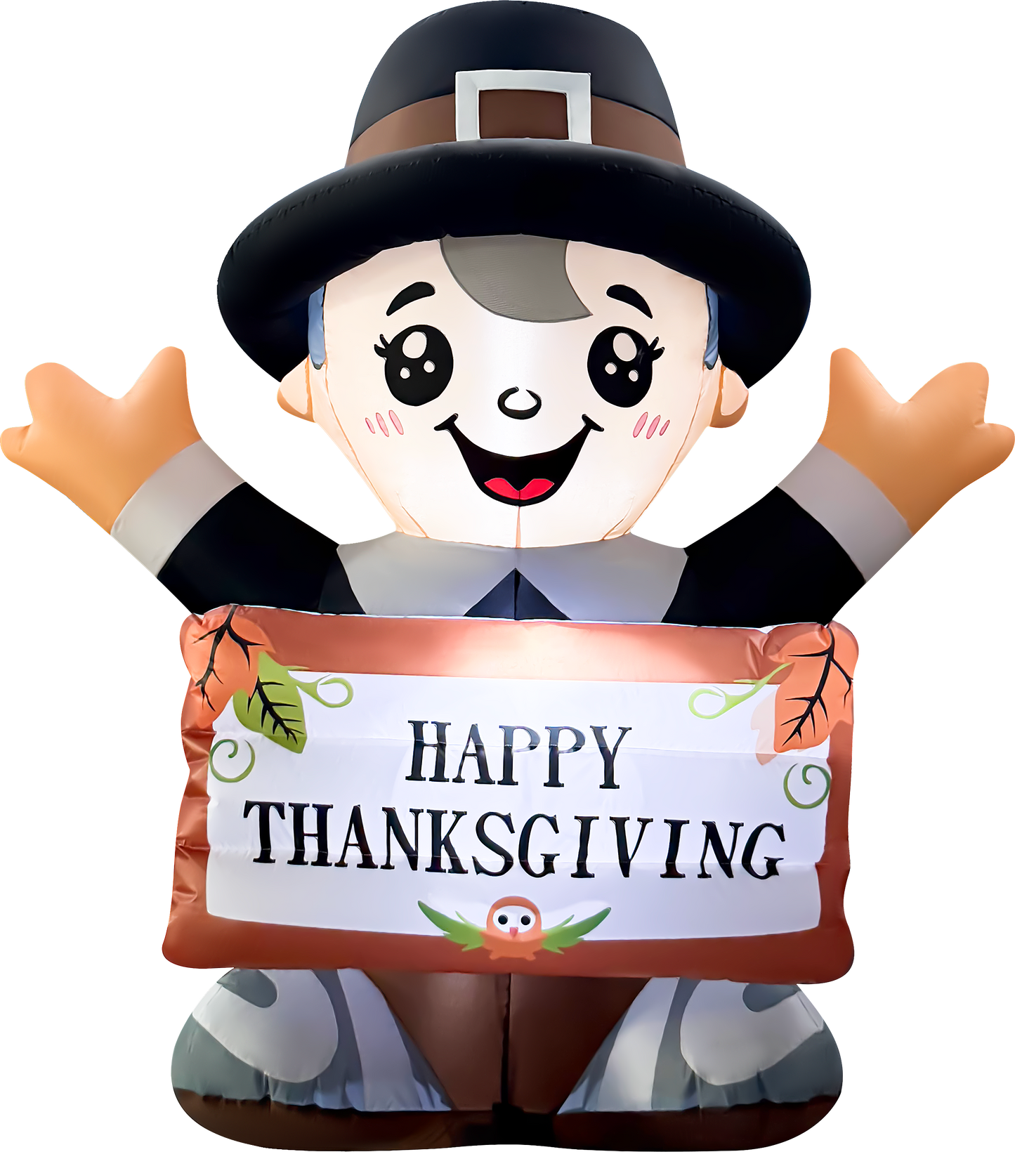 GOOSH 5FT Thanksgiving Pilgrim Boy Inflatable with Sign and LED Lights