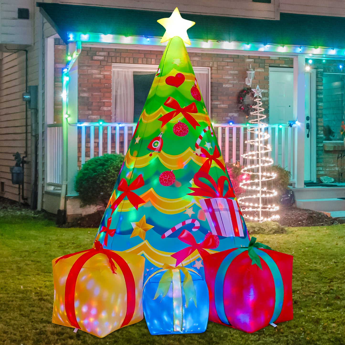 GOOSH 7 FT Christmas Inflatables Tree Outdoor Decorations Blow Up Yard 3 Present Boxes with Built-in LEDs for Indoor Party Garden Lawn Decor