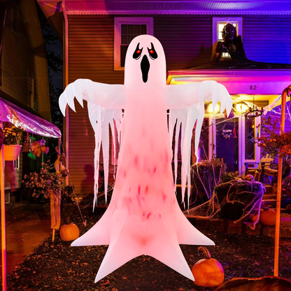 GOOSH 8.2FT Animated Inflatable Ghost with Red LED Lights – Spooky Halloween Yard Decoration