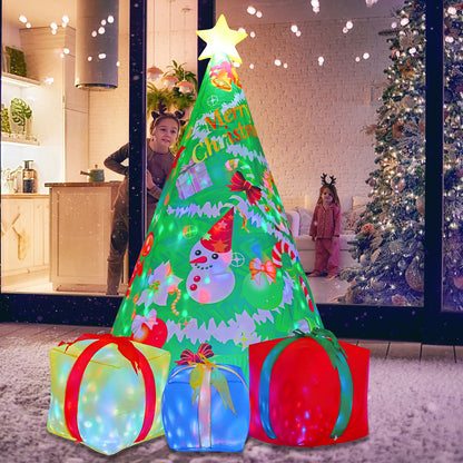 GOOSH 7 FT Christmas Inflatables Tree Outdoor Decorations Blow Up Yard 3 Present Boxes with Built-in LEDs for Indoor Party Garden Lawn Decor