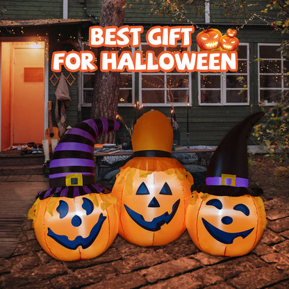 GOOSH 6.5 FT Halloween Inflatables Outdoor Pumpkin Combo with Wizard hat Blow Up Yard Decoration with LED Lights Built-in for Holiday Party Yard Garden