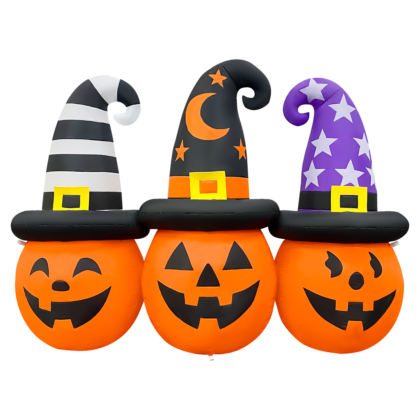 GOOSH 6FT Inflatable Trio of Pumpkins with Witch Hats – Light-Up Halloween Yard Decoration