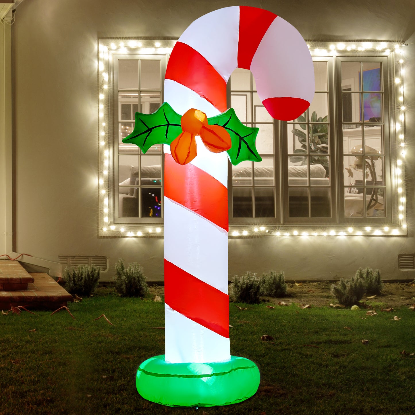 GOOSH 6 FT Christmas Inflatables Candy Cane Outdoor Decorations Blow Up Yard Candy Cane with Built-in LEDs for Holiday Xmas Garden Lawn Decor