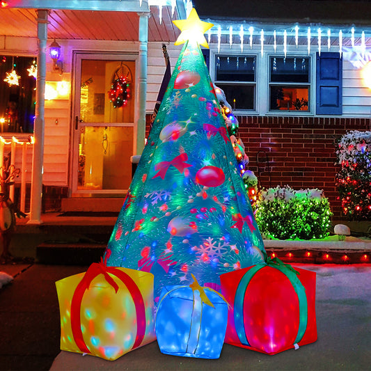 GOOSH 7 FT Christmas Inflatables Tree Outdoor Decorations Blow Up Yard 3 Present Boxes with Built-in LEDs for Indoor Party Garden Lawn Decor
