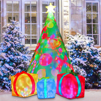 GOOSH 7 FT Christmas Inflatables Tree Outdoor Decorations Blow Up Yard Present Box with Built-in LEDs for Indoor Party Garden Lawn Decor