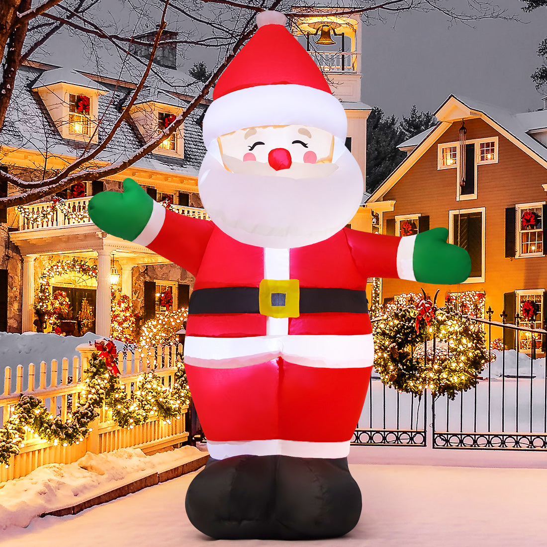 GOOSH 5 FT Christmas Inflatable Outdoor Smiley Santa Claus, Blow Up Yard Decoration Clearance with LED Lights Built-in for Holiday/Party/Xmas/Yard/Garden