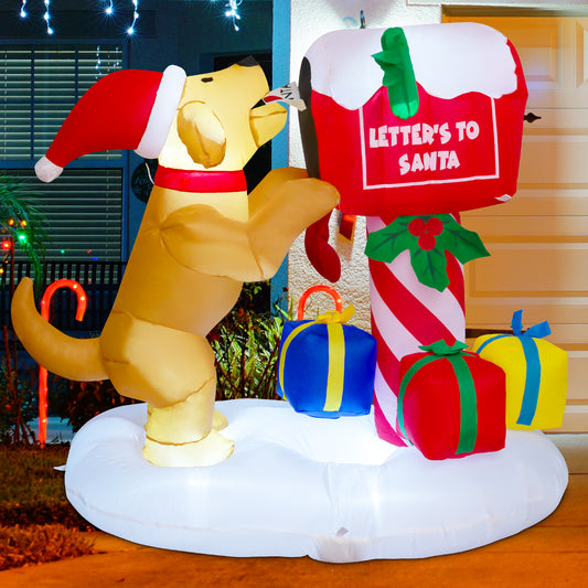 GOOSH 4.8FT Dog & Newspaper Box Christmas Inflatable with LED Lights