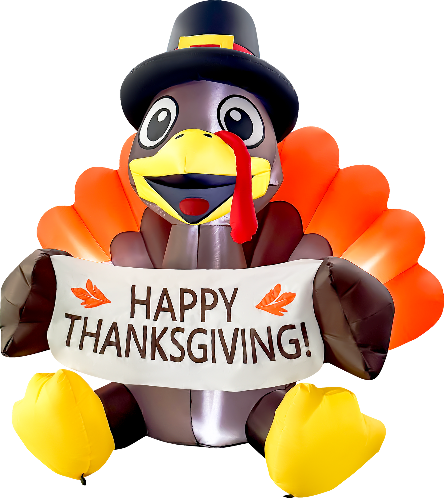 GOOSH 6FT Thanksgiving Turkey Inflatable with Banner, Pilgrim Hat, and LED Lights