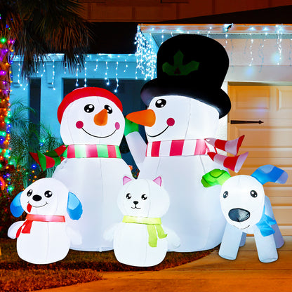 GOOSH 7ft Christmas Inflatables Outdoor Decorations, Blow Up Snowman Family Inflatable with Built-in LEDs for Christmas Indoor Outdoor Yard Lawn Garden Decorations