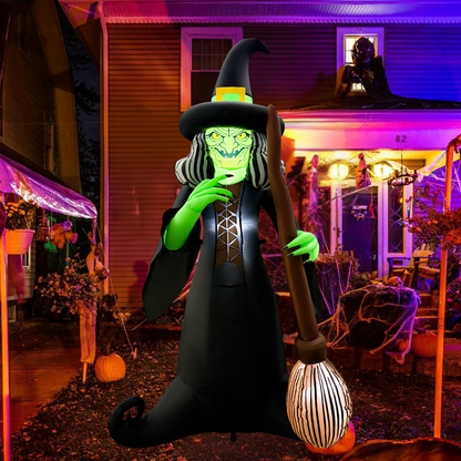 GOOSH 6FT Inflatable Witch with Broom – Light-Up Halloween Yard Decoration