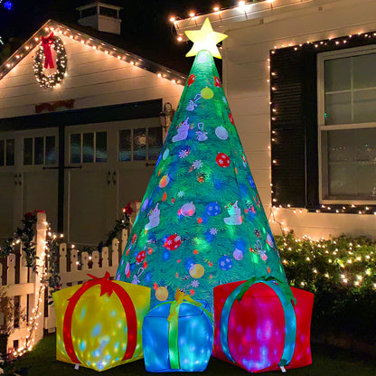 GOOSH 7 FT Christmas Inflatables Tree Outdoor Decorations Blow Up Yard 3 Present Boxes with Built-in LEDs for Indoor Party Garden Lawn Decor