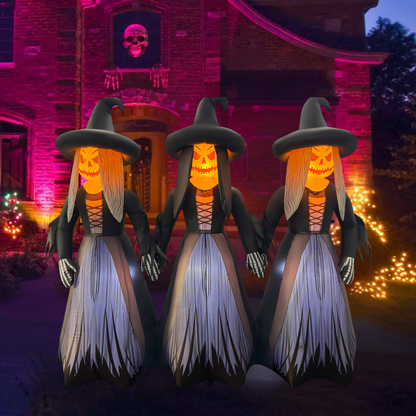 GOOSH 7FT Inflatable Trio of Pumpkin Witches – Light-Up Halloween Yard Decoration