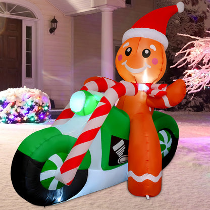 GOOSH 6ft Christmas Inflatables Outdoor Decorations, Blow Up Gingerbread Man On A Motorbike Inflatable with Built-in LEDs for Christmas Indoor Outdoor Yard Lawn Garden Decorations