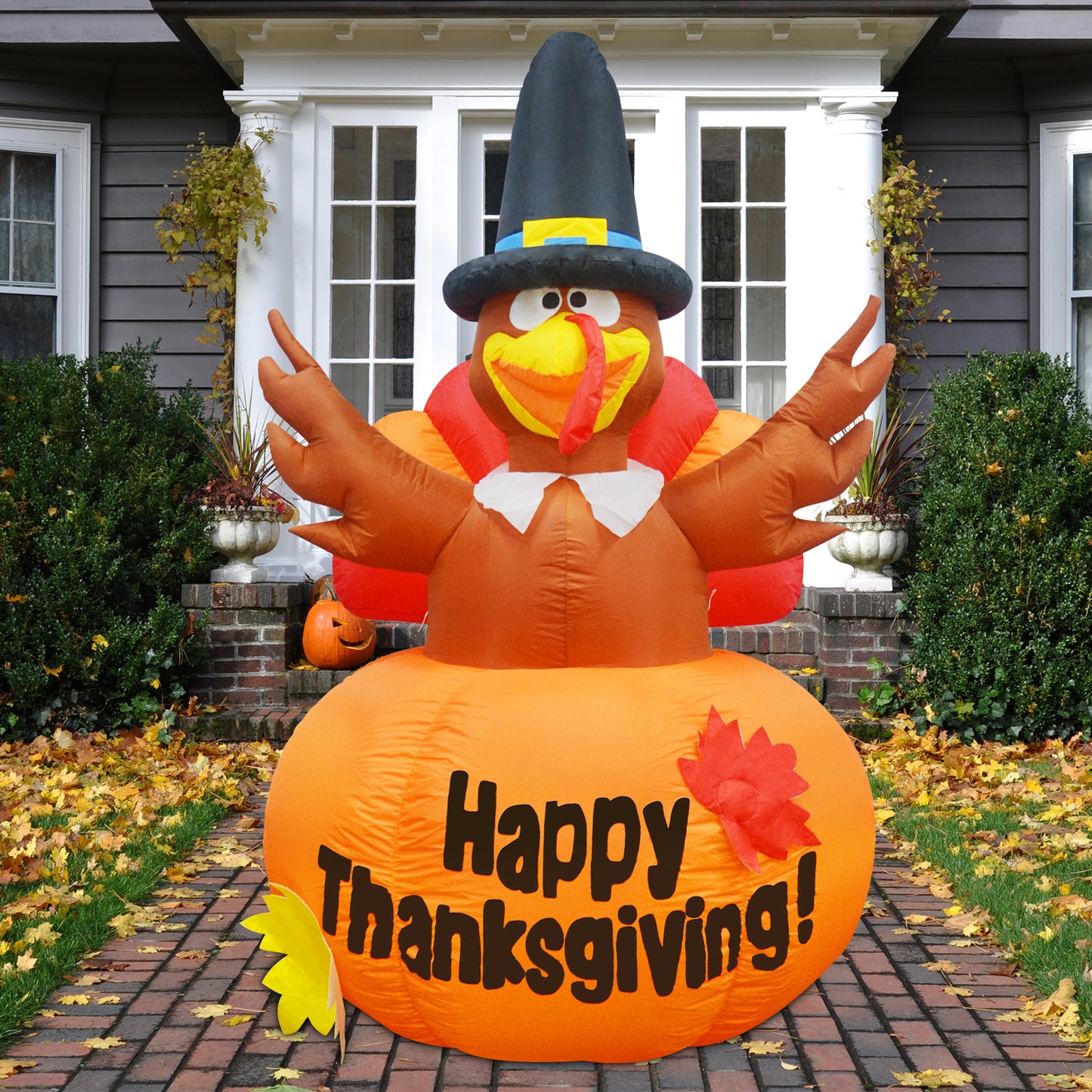 GOOSH 6 Ft Thanksgiving Inflatables Outdoor Decoration Turkey Blow Up Yard Ghost with Built-in LEDs for Indoor Garden Lawn Party Decor