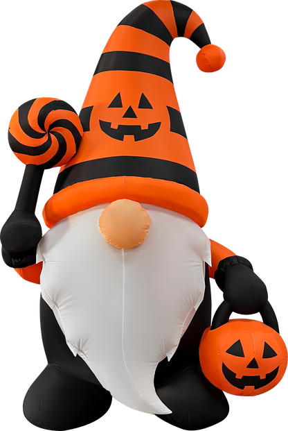 GOOSH 6 FT Halloween Gnome Inflatable with LED Lights Pumpkin Candy Outdoor Blow Up Yard Decoration