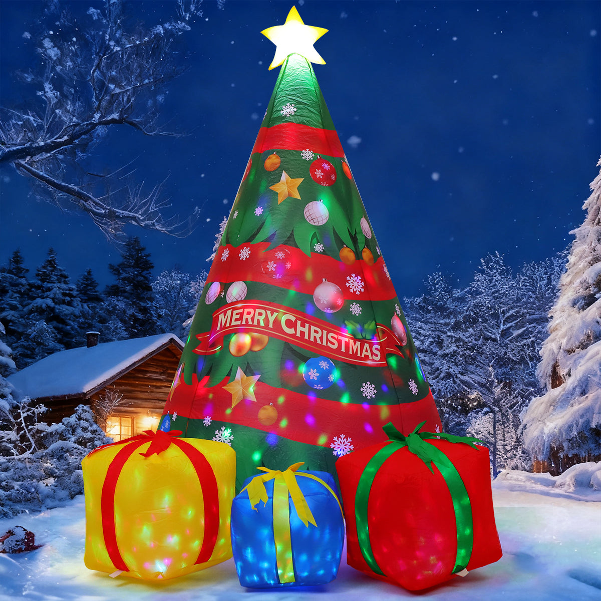 FUTURE HOME 7 FT Chirstmas Tree Inflatable toys showing Chirstmas Tree Blow Up Yard Present Box with Built-in LEDs for Indoor Party Garden Lawn Decor