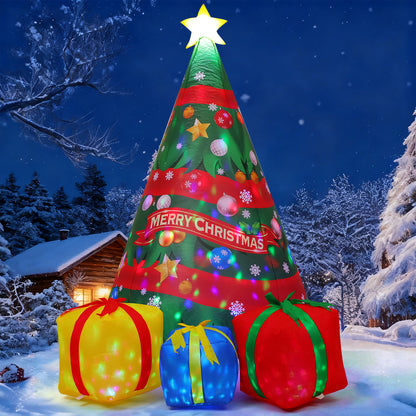 FUTURE HOME 7 FT Chirstmas Tree Inflatable toys showing Chirstmas Tree Blow Up Yard Present Box with Built-in LEDs for Indoor Party Garden Lawn Decor