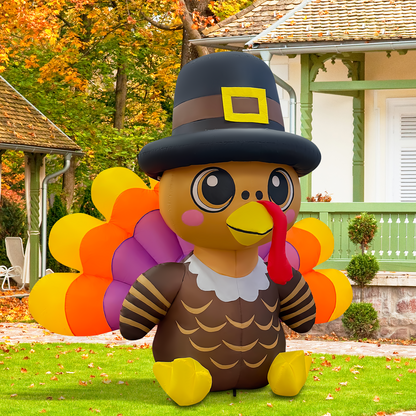 GOOSH 6FT Turkey Thanksgiving Inflatable with Pilgrim Hat and LED Lights