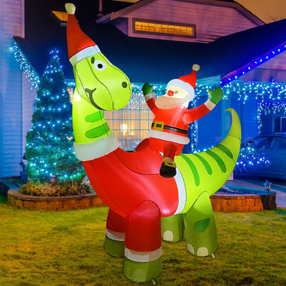 GOOSH 6ft Christmas Inflatables Outdoor Decorations, Blow Up Santa Claus Riding A Dinosaur Inflatable with Built-in LEDs for Christmas Indoor Outdoor Yard Lawn Garden Decorations #27301