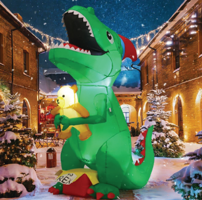 GOOSH 7ft Light-Up Inflatable Dinosaur Christmas Yard Decoration