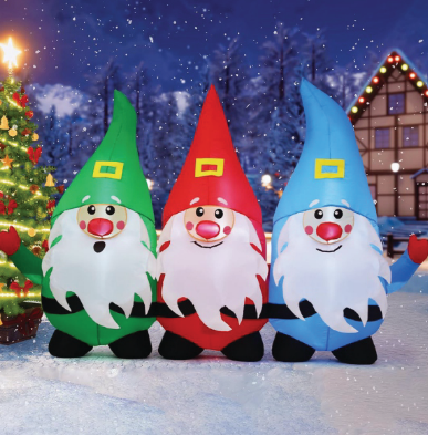 GOOSH 7 FT Length Christmas Inflatable Outdoor Three Santa Claus, Blow Up Yard Decoration Clearance with LED Lights Built-in for Holiday/Party/Xmas/Yard/Garden