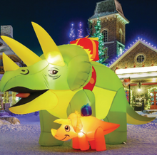 Load image into Gallery viewer, GOOSH 7.5 FT Length Christmas Inflatables Outdoor Green Triceratops Dinosaur, Blow Up Yard Decoration Clearance with LED Lights Built-in for Holiday/Christmas/Party/Yard/Garden
