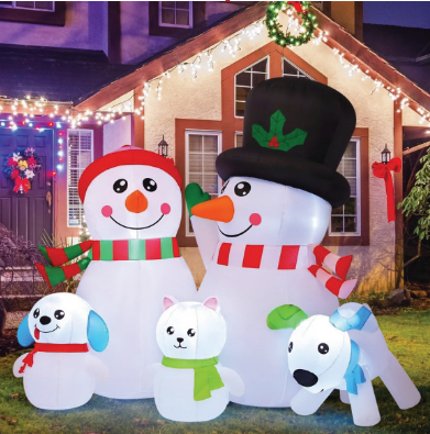 GOOSH 7ft Christmas Inflatables Outdoor Decorations, Blow Up Snowman Family Inflatable with Built-in LEDs for Christmas Indoor Outdoor Yard Lawn Garden Decorations