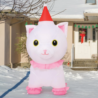 Goosh 5 FT Christmas Inflatables Outdoor Decorations, Blow Up Cute White Cat with Built-in LEDs for Christmas Indoor Outdoor Yard Lawn Garden Decorations