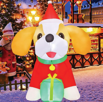 5FT Tall Christmas Inflatable Dog In Yellow with Gift Box