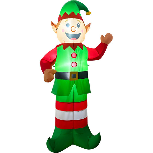 GOOSH 8 FT Christmas Elf Inflatable with LED Lights Outdoor Blow Up Yard Decoration