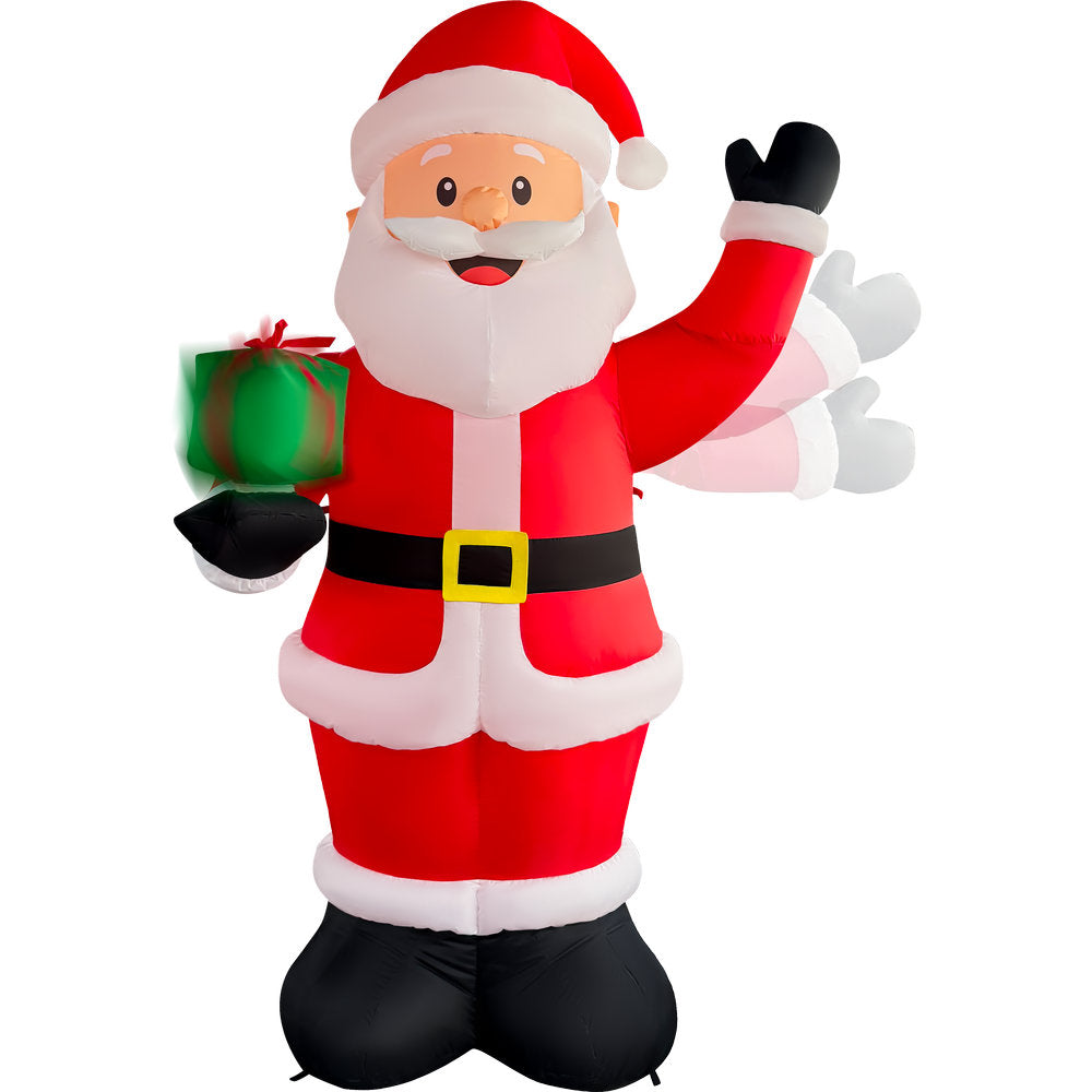 GOOSH 8 FT Animated Santa Claus Inflatable with Spinning Gift and LED Lights Christmas Outdoor Blow Up Yard Decoration